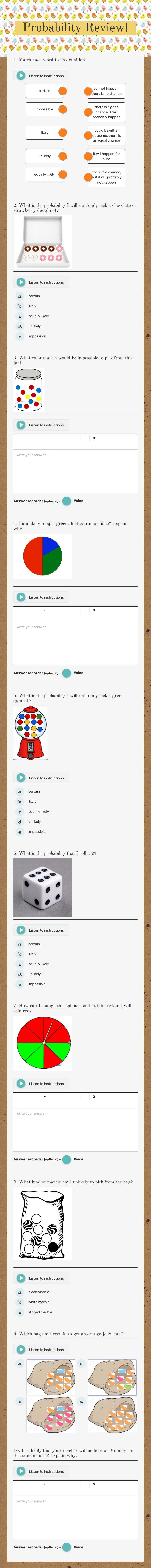 Probability Review! worksheet preview image