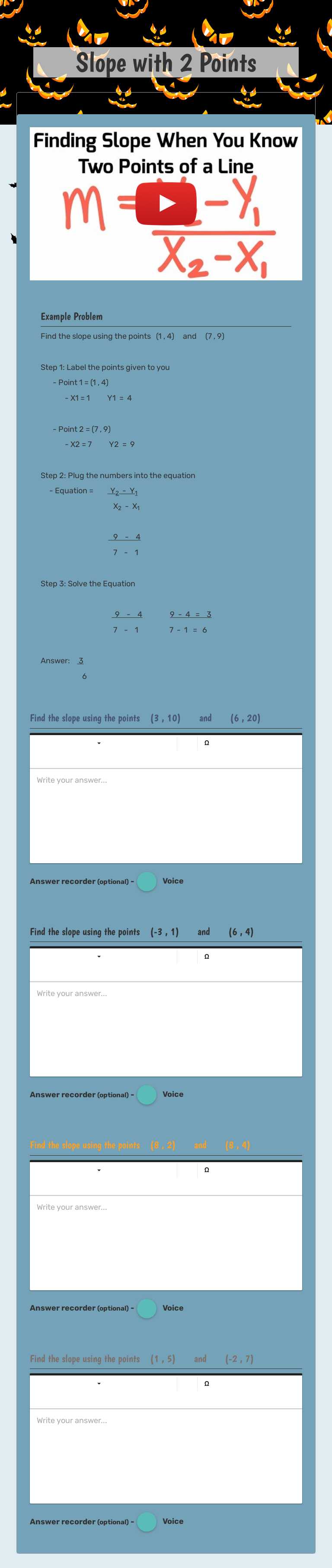 Slope with 2 Points Grade 7 worksheet preview