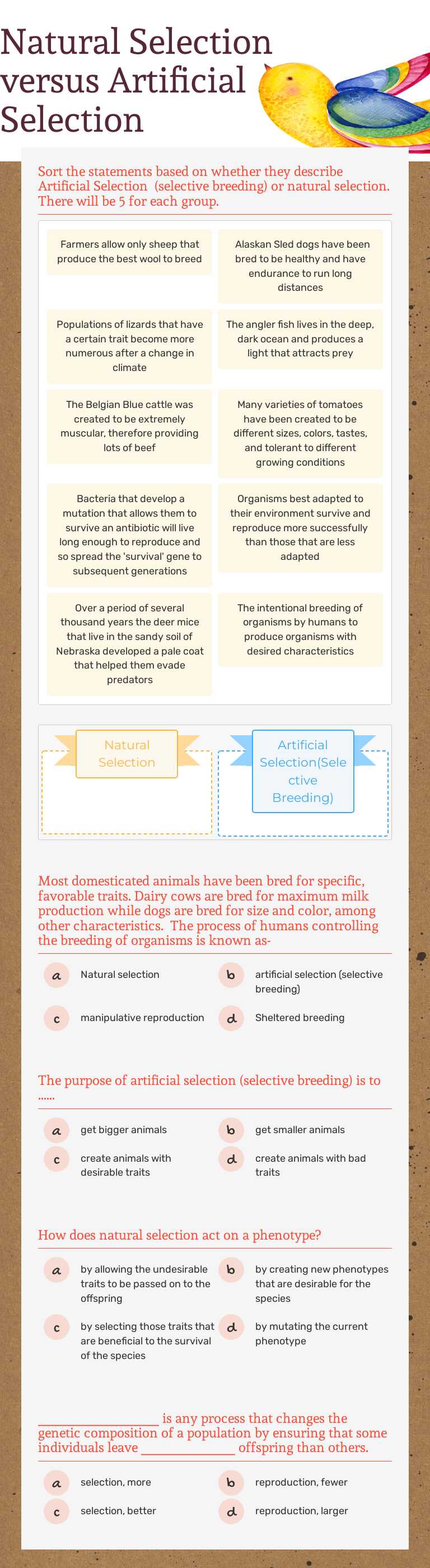 Master natural vs. artificial selection! Biology worksheet for clear ...