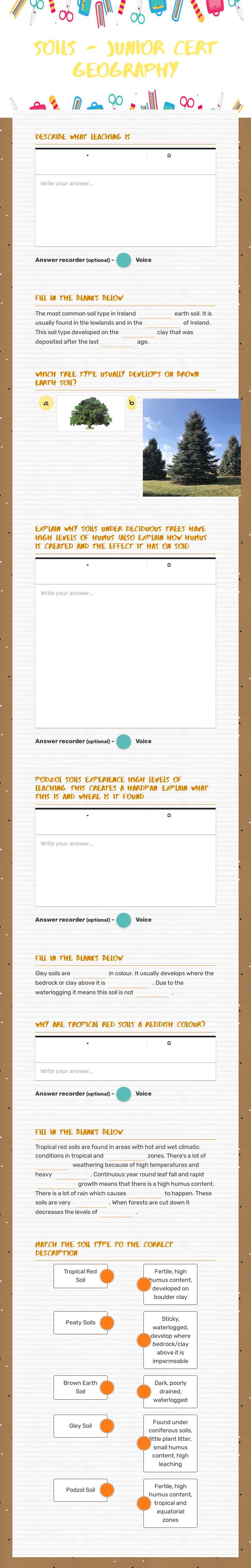 Soils - junior cert geography worksheet preview image