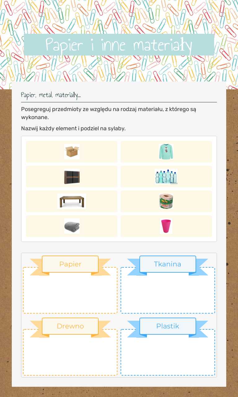 Papier i inne materiały worksheet preview image