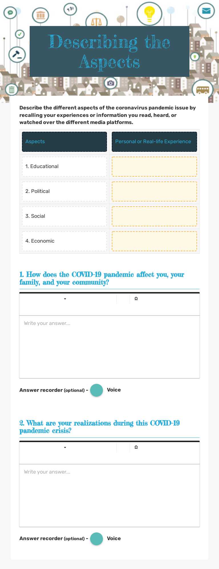 Describing the Aspects worksheet preview image