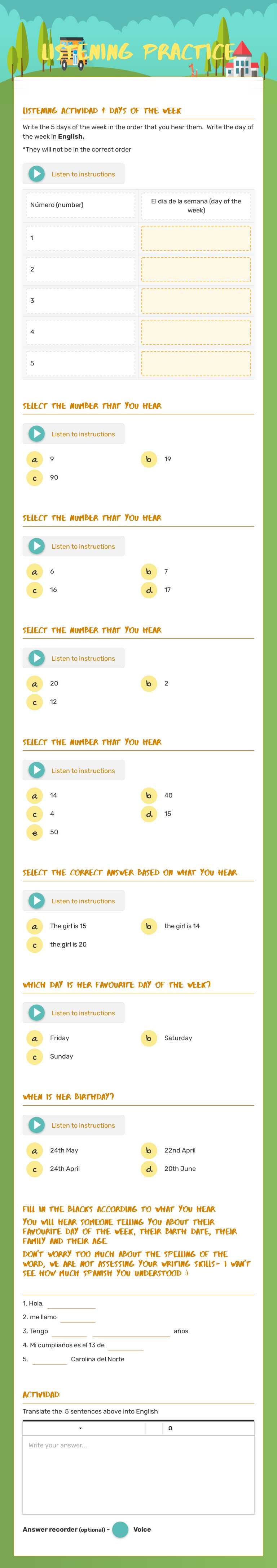 Listening Practice Grade 7 worksheet preview
