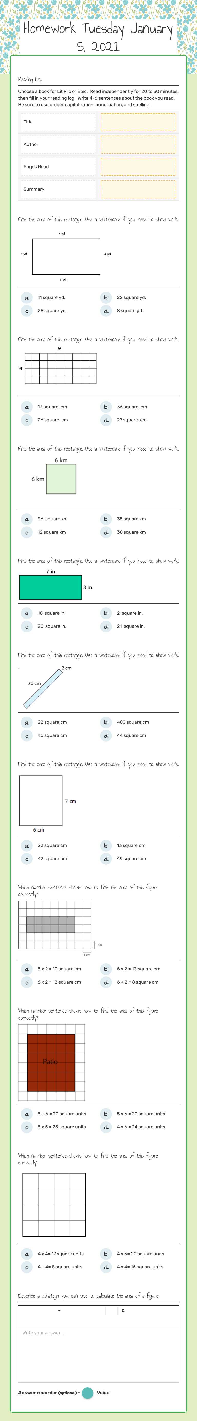 Homework Tuesday  January 5, 2021 worksheet preview image