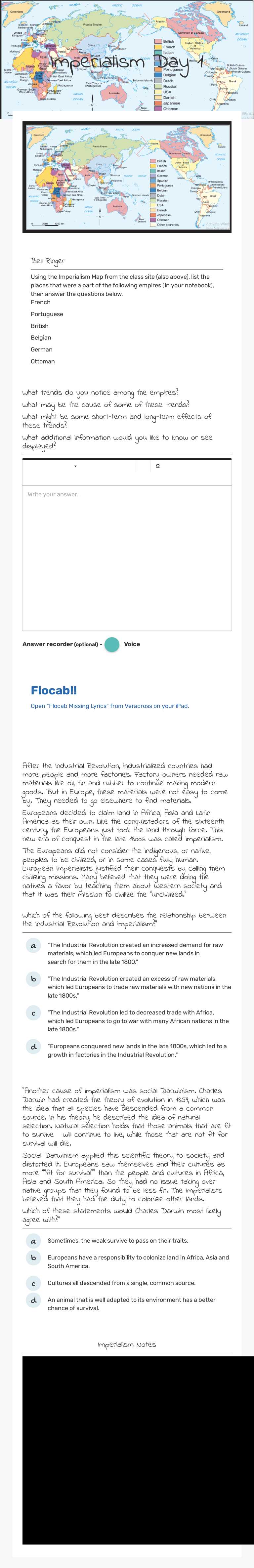 Imperialism Day 1 worksheet preview image