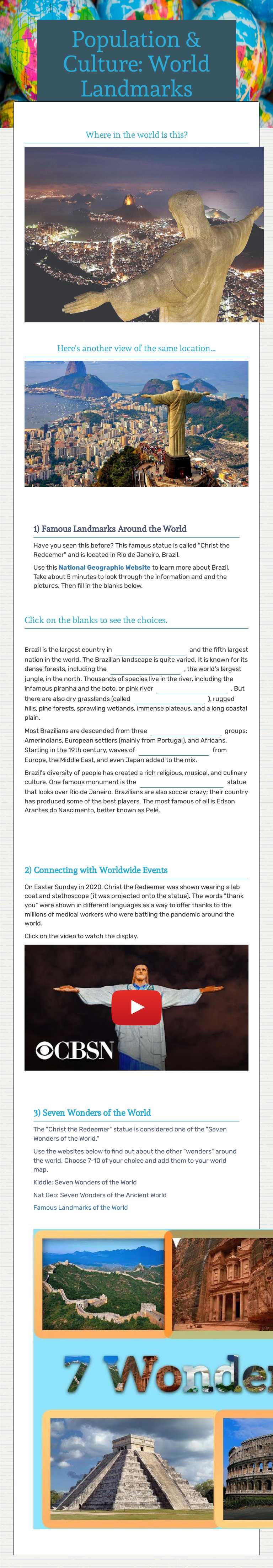 Population & Culture: World Landmarks Grade 6 worksheet preview