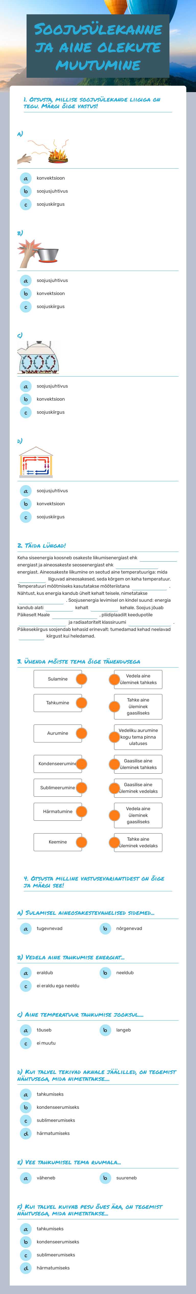 Soojusülekanne ja aine olekute muutumine worksheet preview image