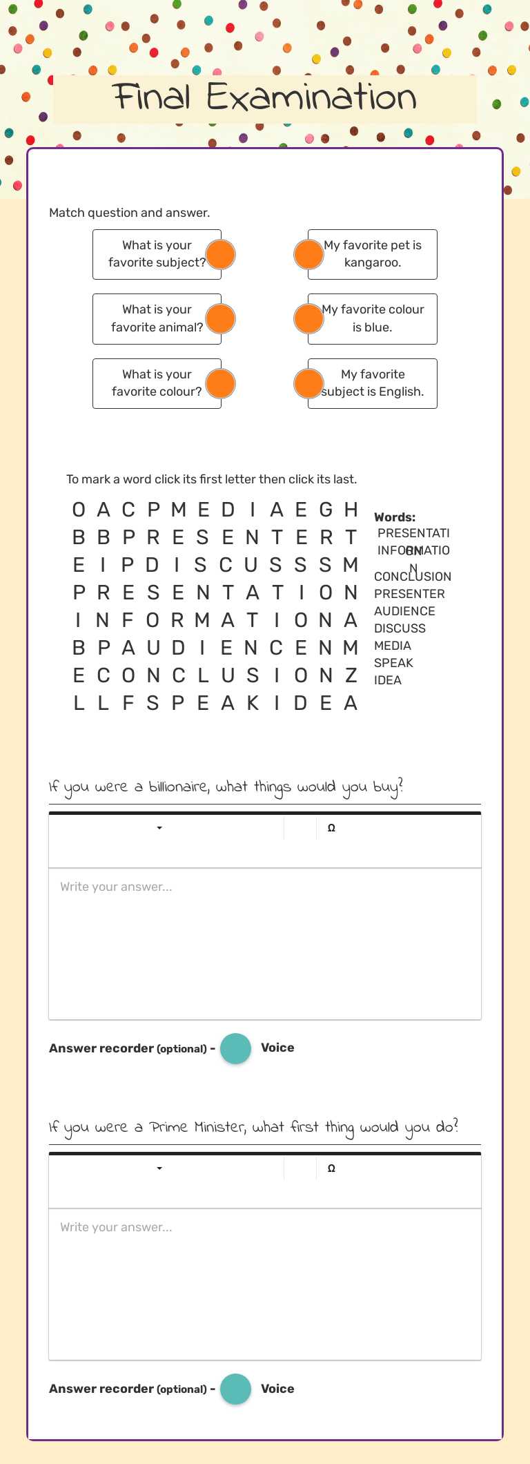 Final Examination worksheet preview