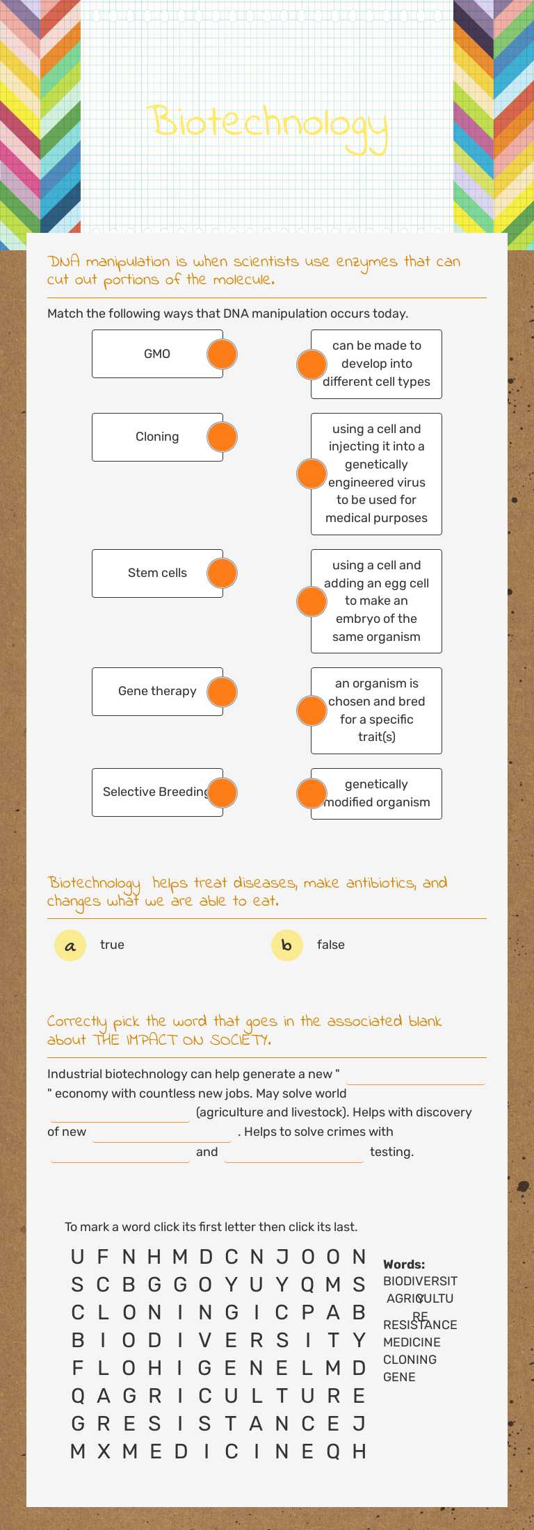 Biotechnology worksheet preview image