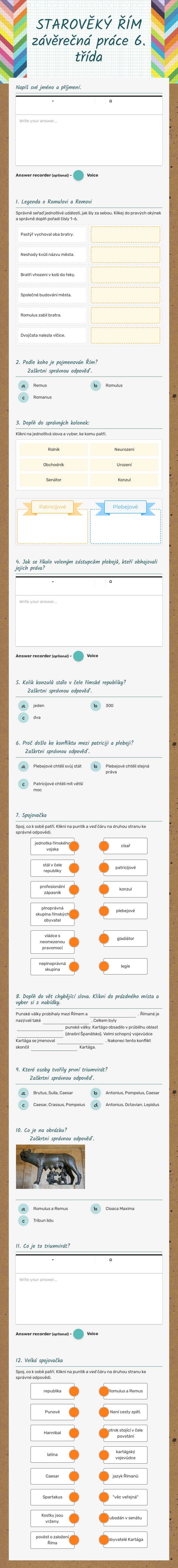 STAROVĚKÝ ŘÍM       závěrečná práce 6. třída worksheet preview image