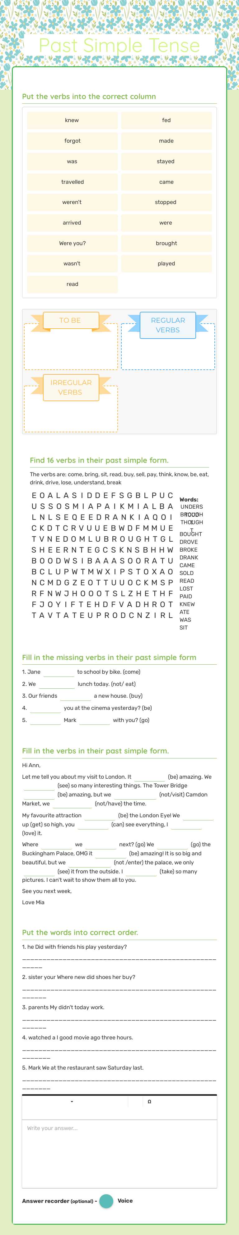 Past Simple Tense worksheet preview image