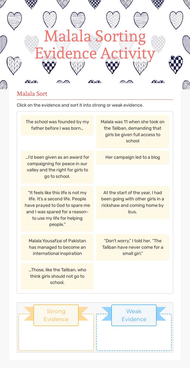Malala Sorting Evidence Activity worksheet preview image
