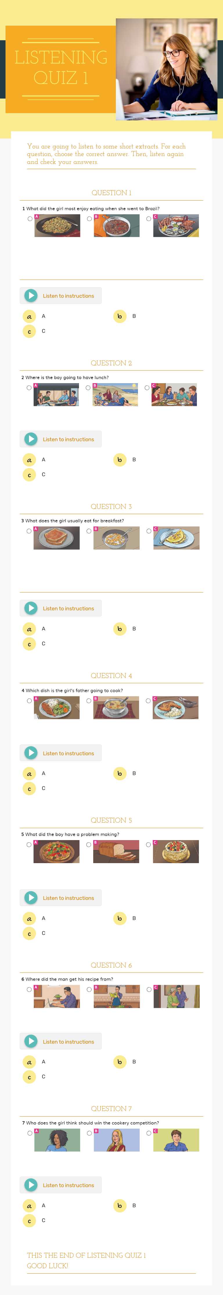 LISTENING QUIZ 1 worksheet preview image
