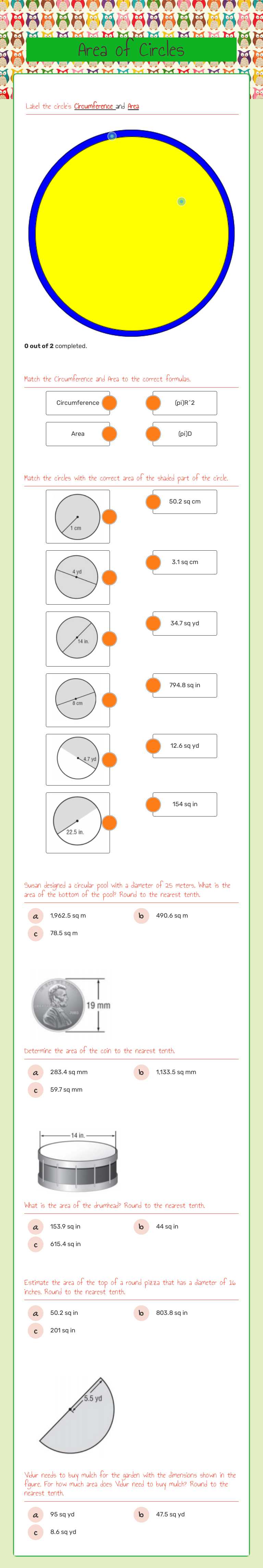 Area of Circles worksheet preview image