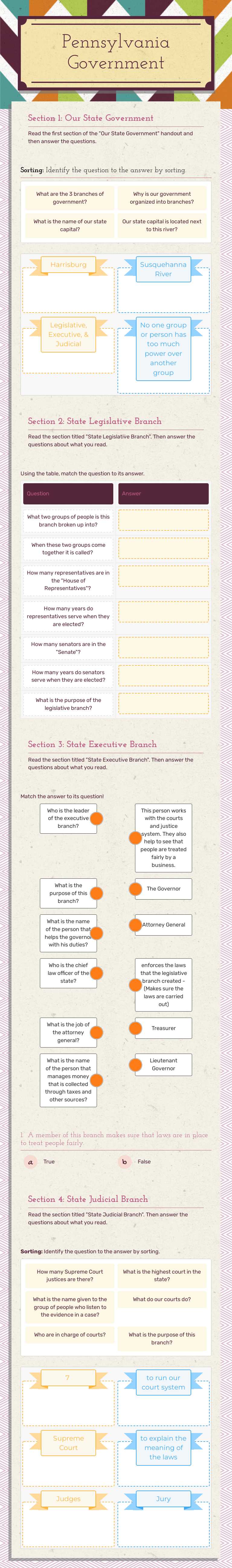 Pennsylvania Government worksheet preview