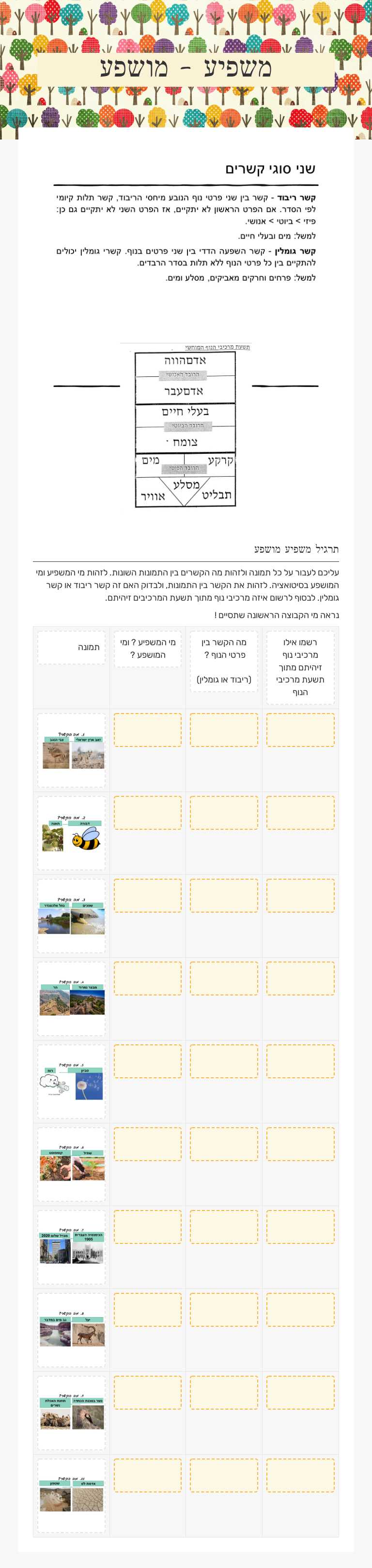 משפיע - מושפע worksheet preview image