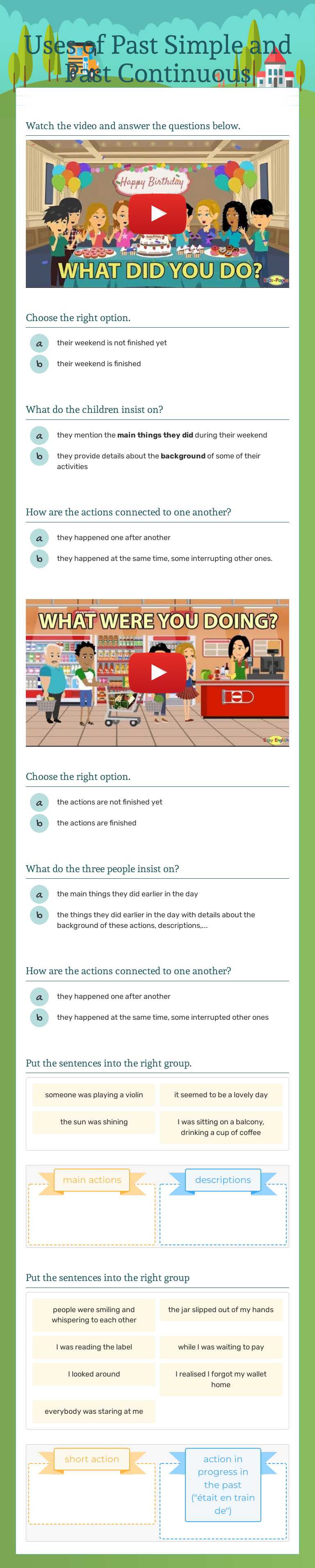 Uses of Past Simple and Past Continuous worksheet preview image
