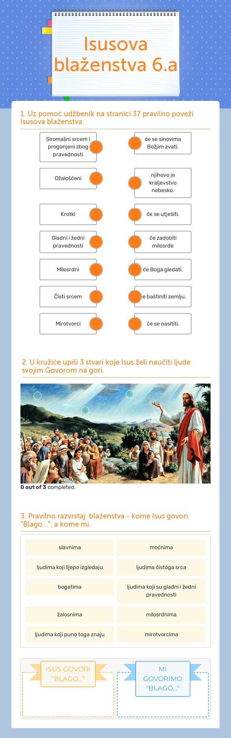 Isusova blaženstva 6.a Other worksheet preview