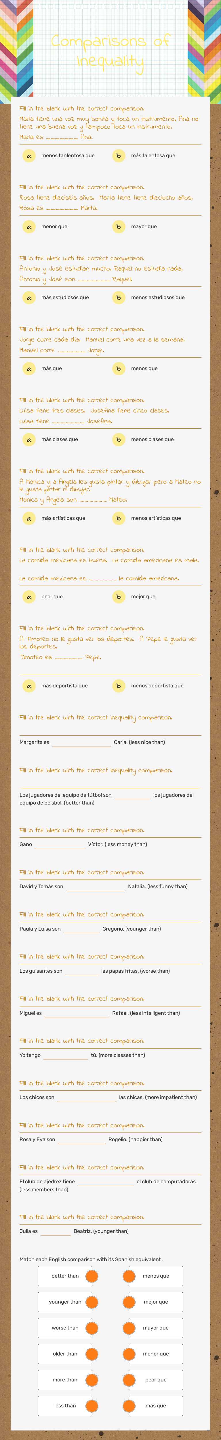 Comparisons of Inequality worksheet preview image