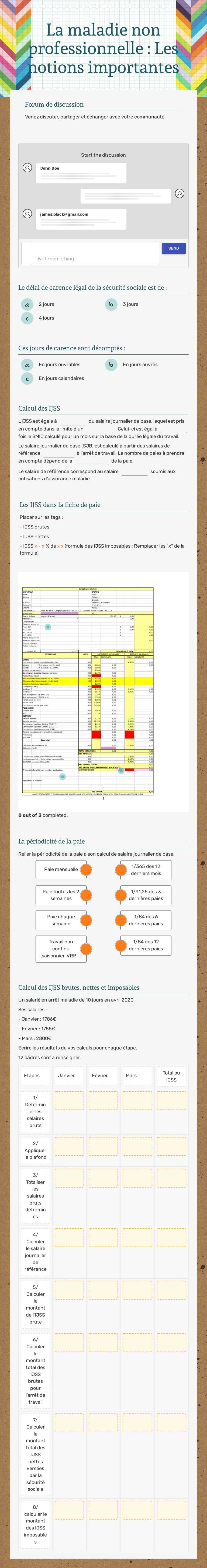 La maladie non professionnelle : Les notions importantes worksheet preview image