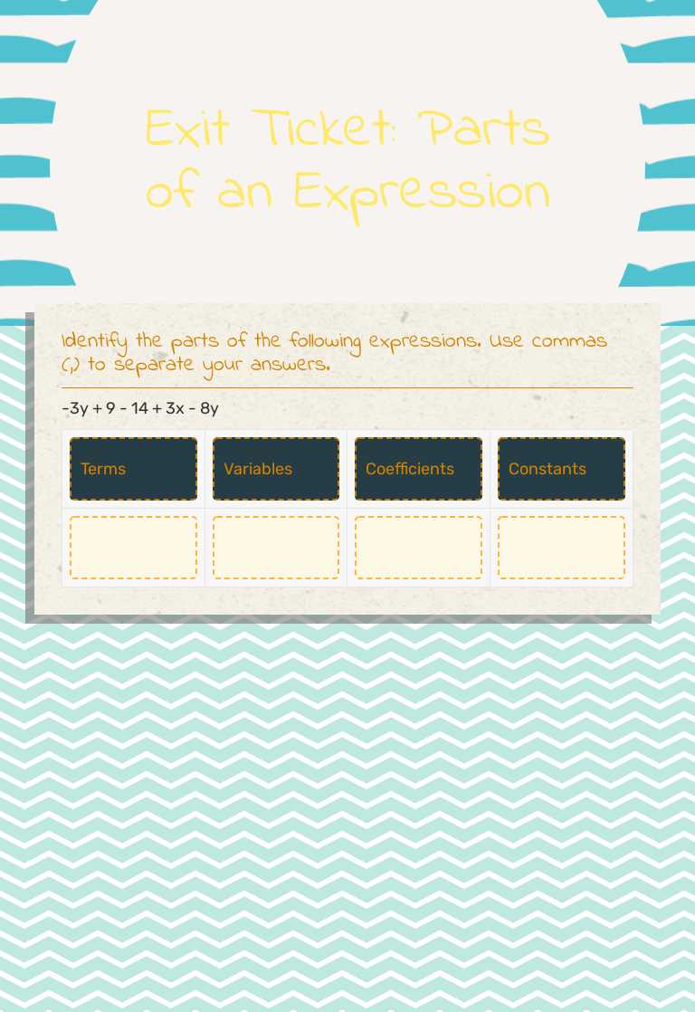 Exit Ticket: Parts of an Expression worksheet preview image