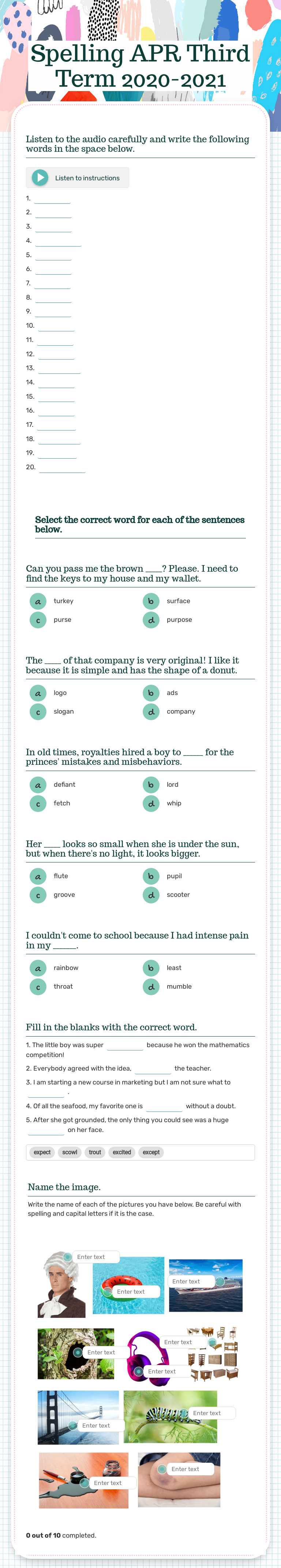 Spelling APR Third Term 2020-2021 worksheet preview image