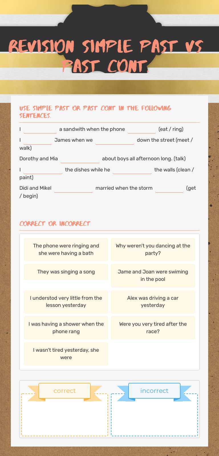 Revision Simple past vs past cont. Other worksheet preview