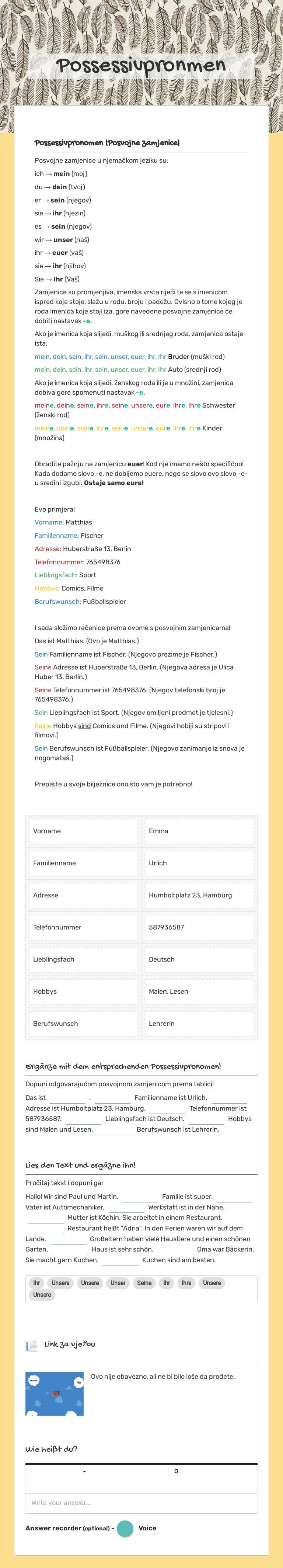 Possessivpronmen Grade 6 worksheet preview