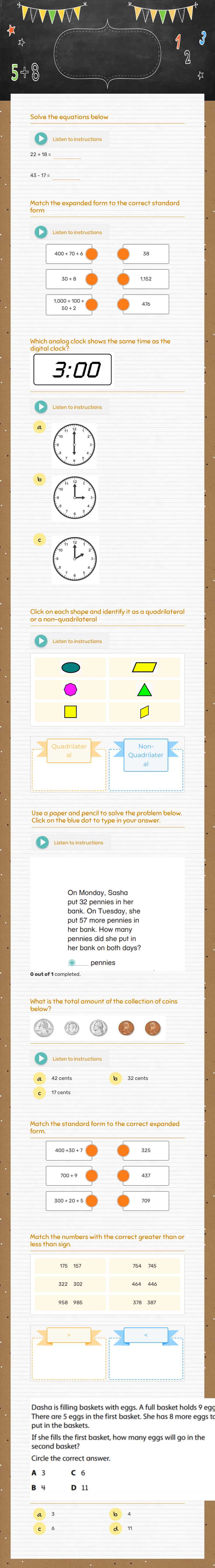 Week 1 - 2nd Grade Math Review Grade 2 worksheet preview