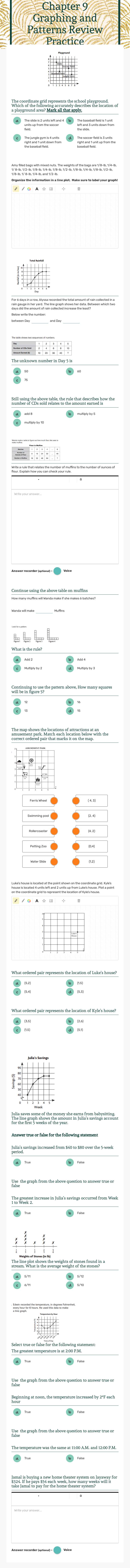 Chapter 9
Graphing and Patterns
Review Practice worksheet preview image