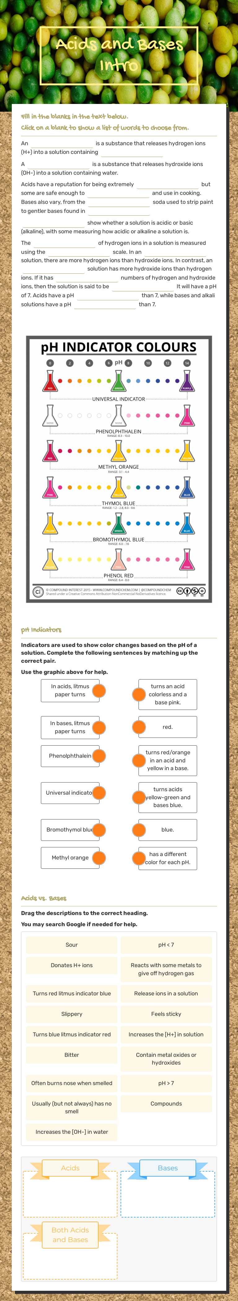 Acids and Bases Intro worksheet preview image