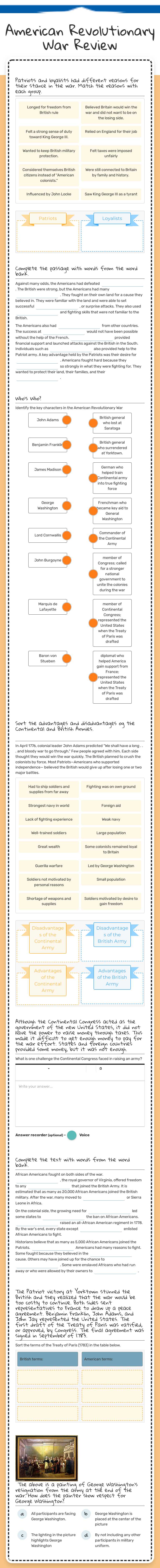 American Revolutionary 
War Review worksheet preview image