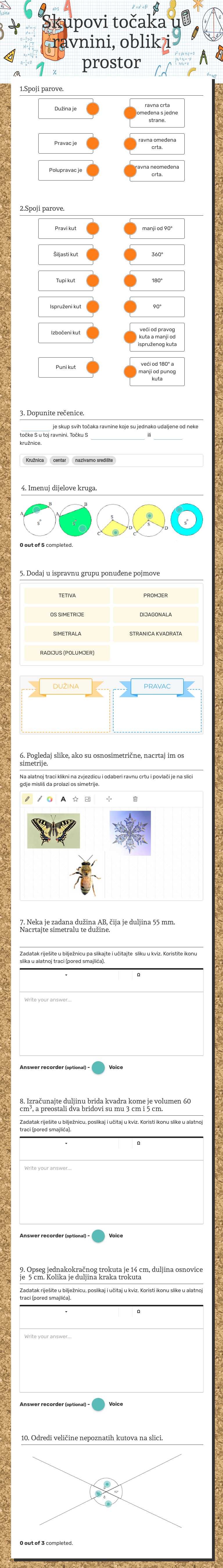 Skupovi točaka u ravnini, oblik i prostor Grade 5 worksheet preview
