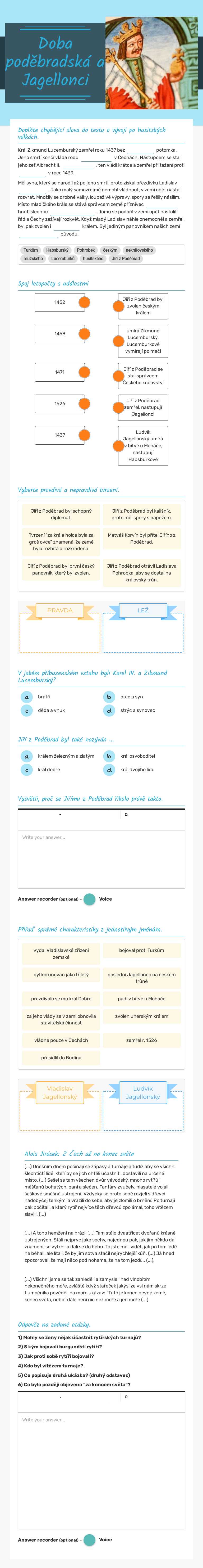 Doba poděbradská
 a Jagellonci Grade 7 worksheet preview