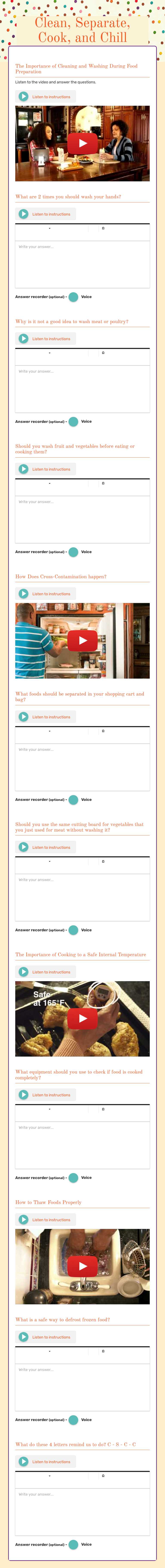Clean, Separate, Cook, and Chill worksheet preview image