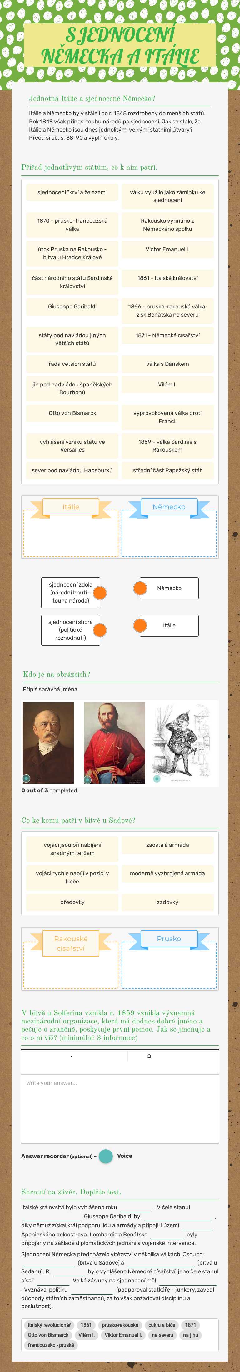 SJEDNOCENÍ NĚMECKA A ITÁLIE worksheet preview image