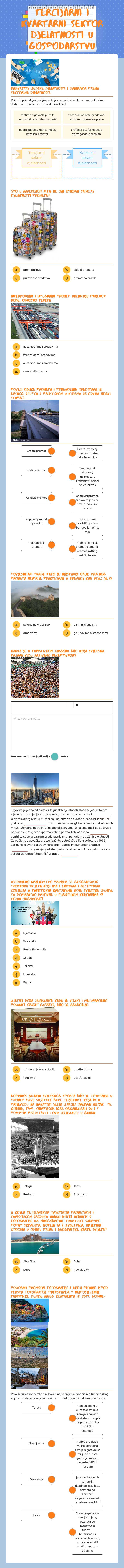 Tercijarni i kvartarni sektor djelatnosti u gospodarstvu worksheet preview image
