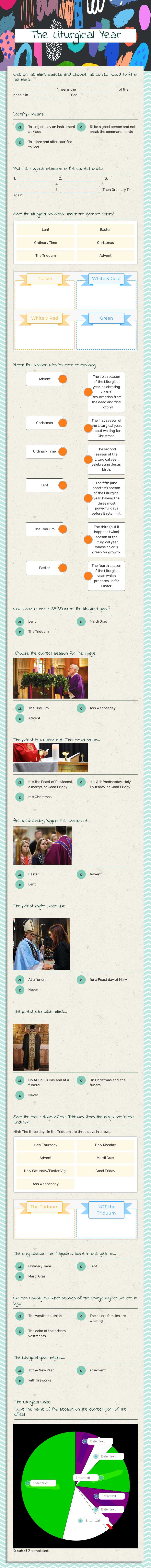 The Liturgical Year worksheet preview image