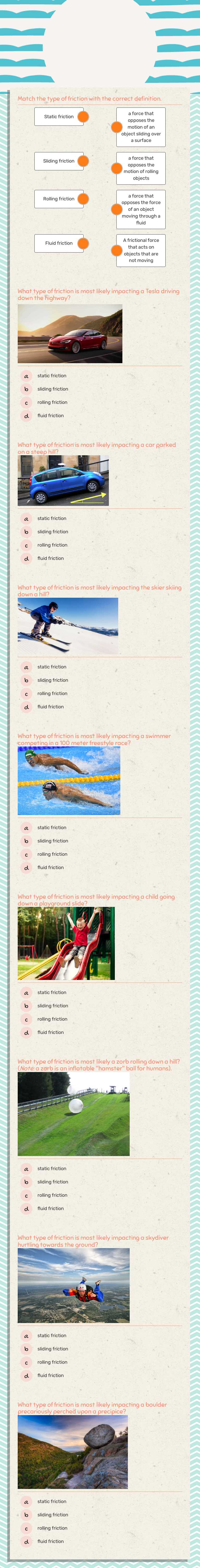 Friction Grade 10 worksheet preview