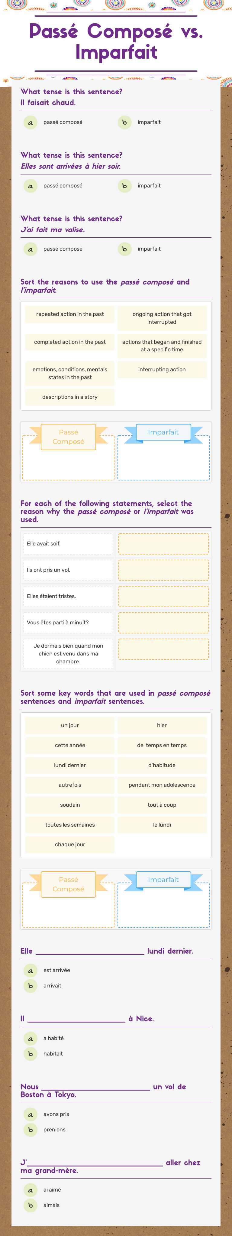Passé Composé vs. Imparfait worksheet preview image