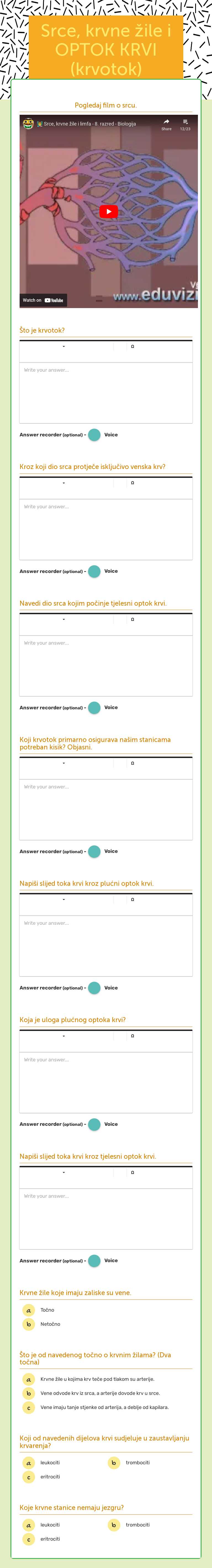 Srce, krvne žile i OPTOK KRVI (krvotok) worksheet preview image