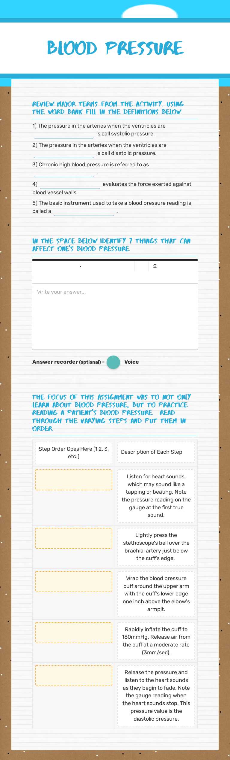 Blood Pressure Grade 10 worksheet preview