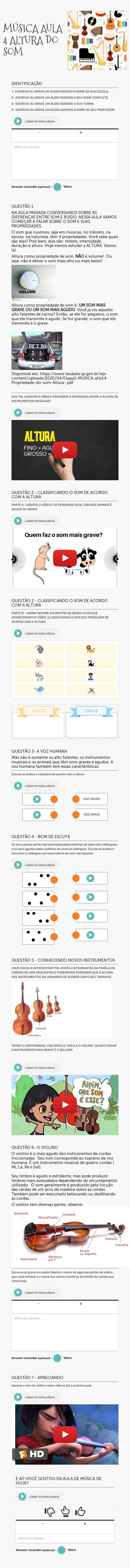 MÚSICA
AULA 4
ALTURA DO SOM worksheet preview image