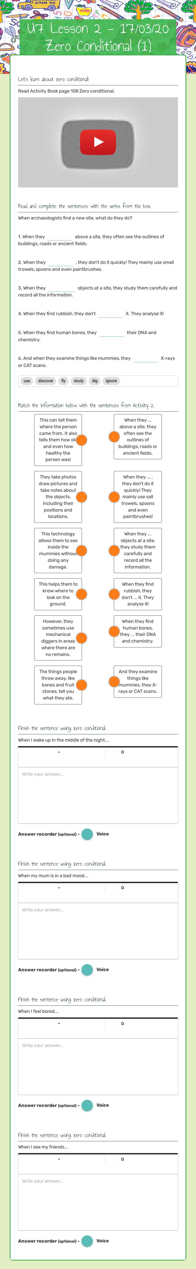 U7 Lesson 2 - 17/03/20 Zero Conditional (1) Grade 5 worksheet preview