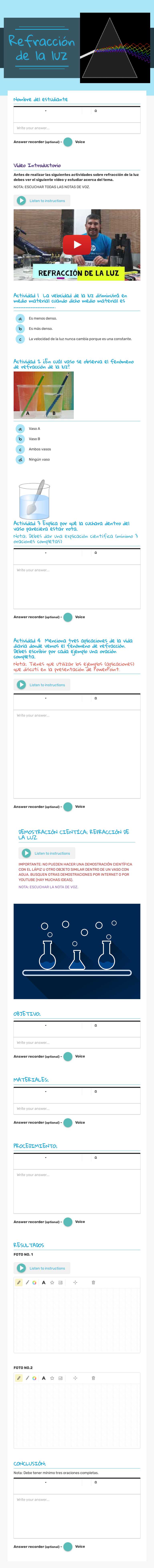 Refracción de la luz worksheet preview image