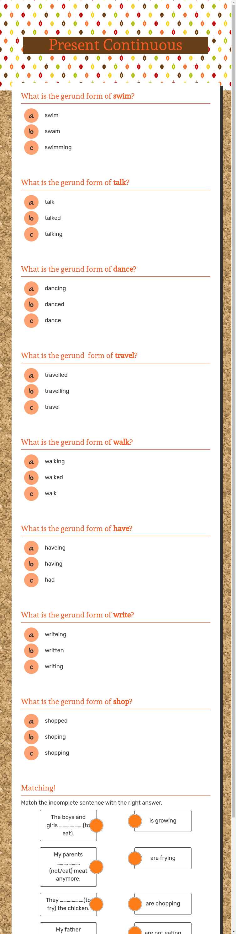 Present Continuous worksheet preview image