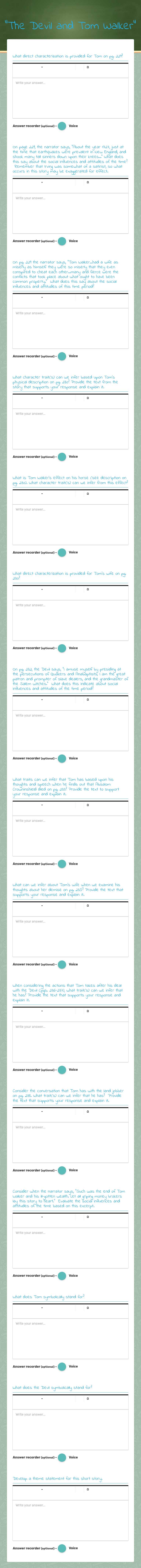 "The Devil and Tom Walker" worksheet preview image