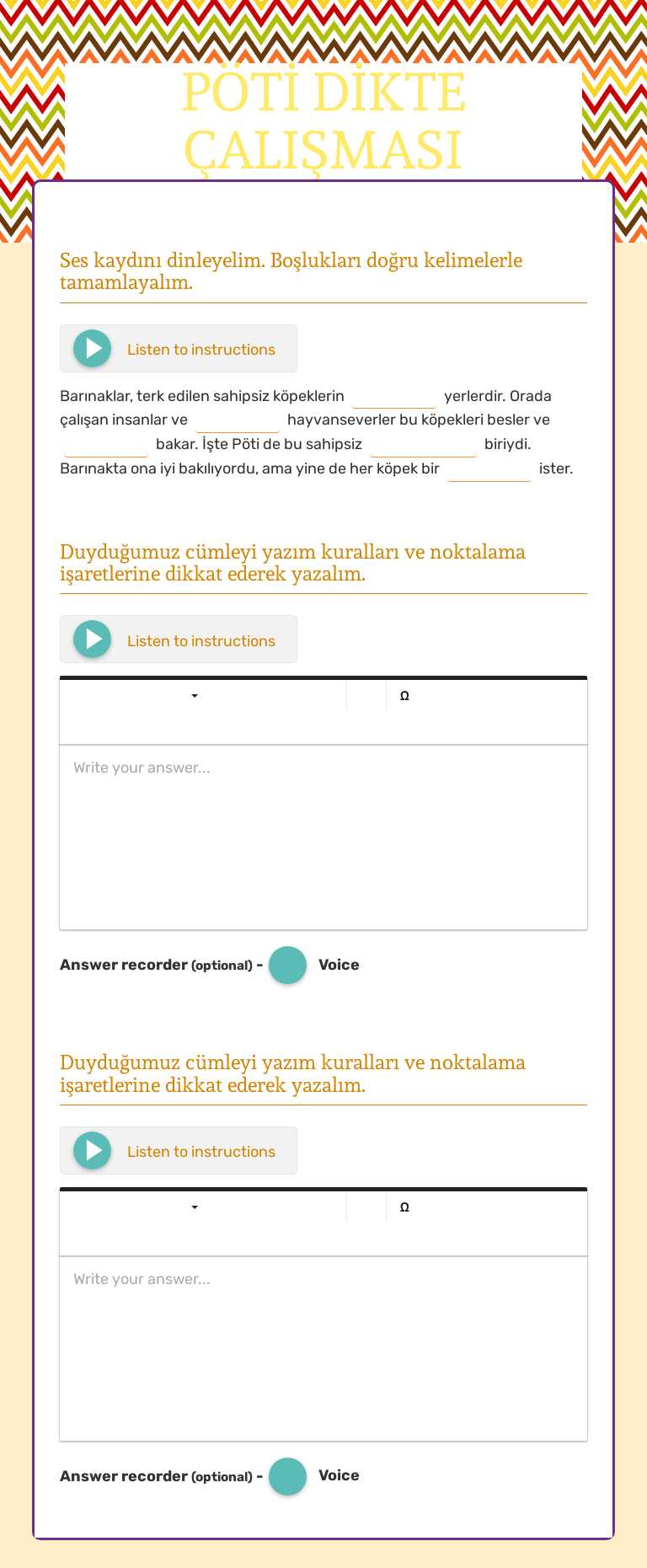 PÖTİ DİKTE ÇALIŞMASI worksheet preview image