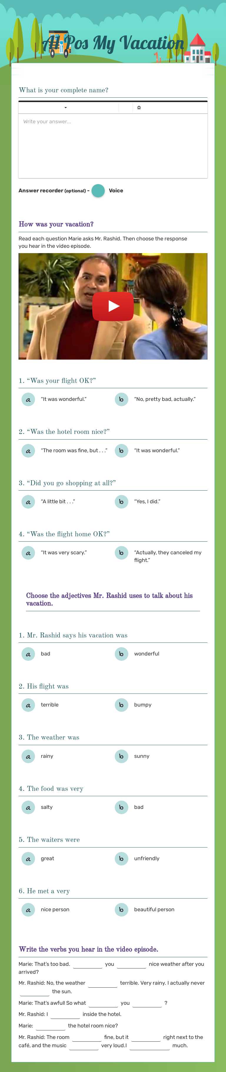 My Vacation Other worksheet preview