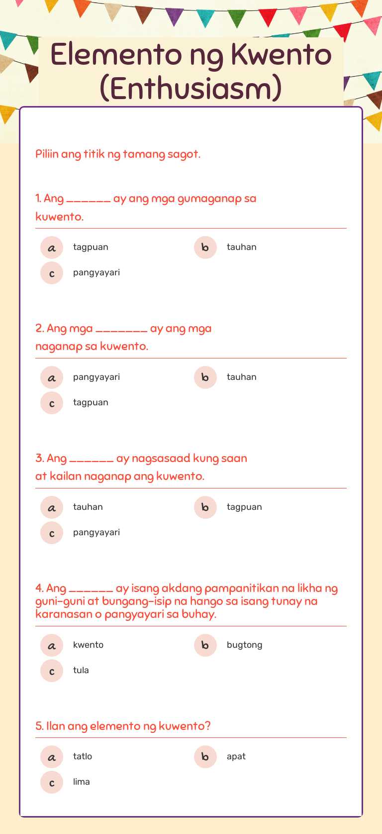 Elemento ng Kwento
(Enthusiasm) Grade 3 worksheet preview